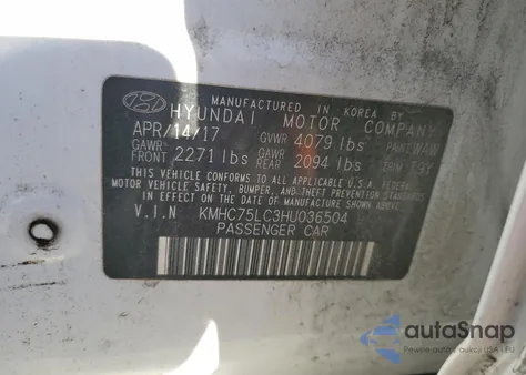 2017 Hyundai Ioniq Sel from USA, damaged, VIN KMHC75LC3HU036504
